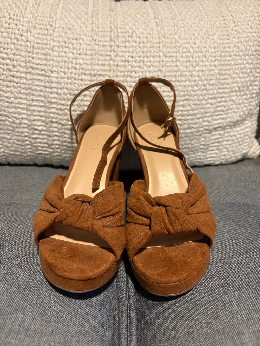 LOFT Women’s Brown Suede Knot Front Ankle-Strap Sandals
